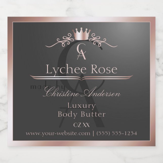 Anthracite Product Label Rose Gold Frame Monogram (Single Label)