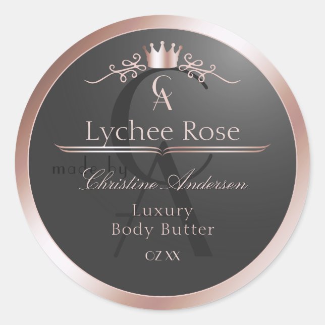 Anthracite Product Label Rose Gold Frame Monogram (Front)