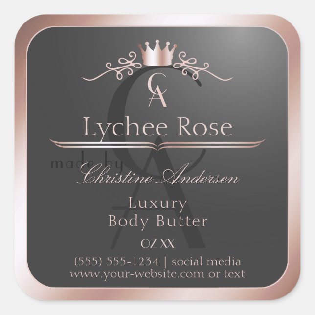 Anthracite Product Label Rose Gold Frame Monogram (Front)