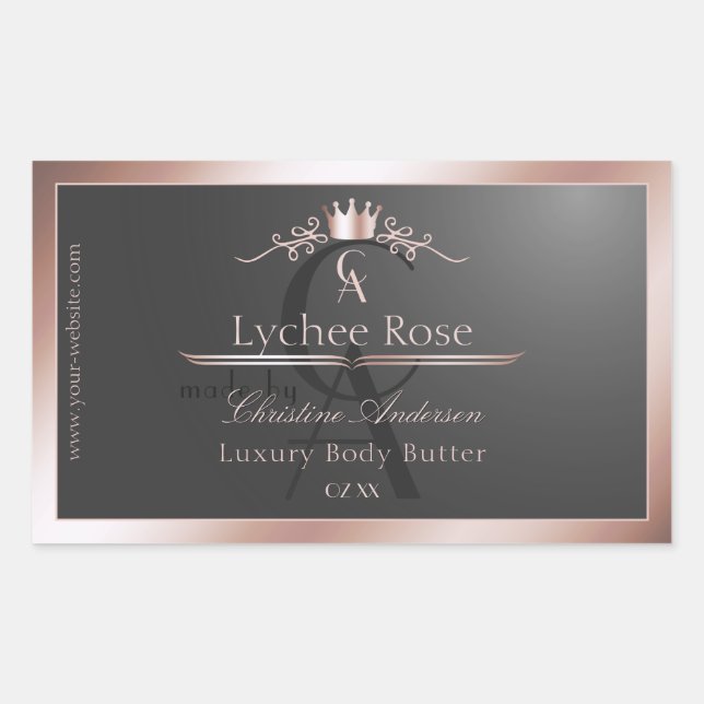 Anthracite Product Label Rose Gold Frame Monogram (Front)