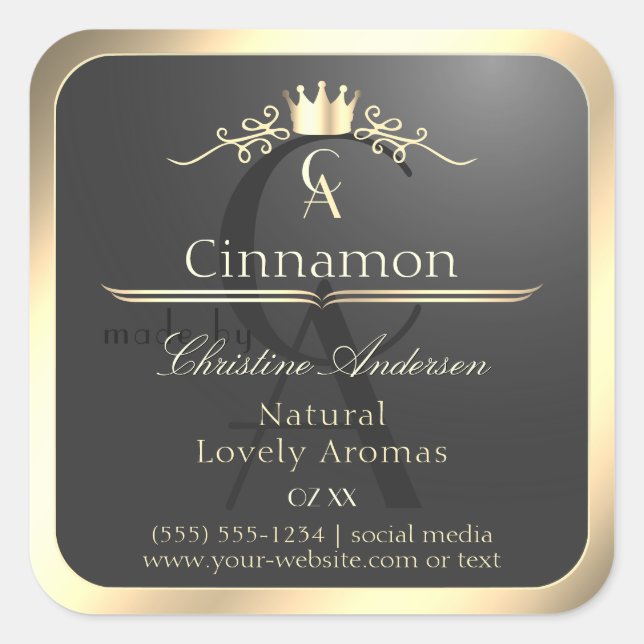 Anthracite with Gold Border Monogram Product Label (Front)