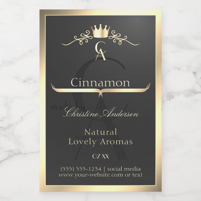 Anthracite with Gold Border Monogram Product Label (Single Label)