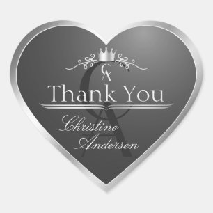 Anthracite with Silver Frame Monogram Thank You Heart Sticker
