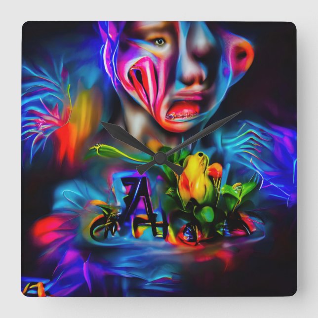 Anthrophobia 2 square wall clock (Front)