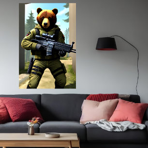 Anthropomorphic bear soldier   AI Art Poster