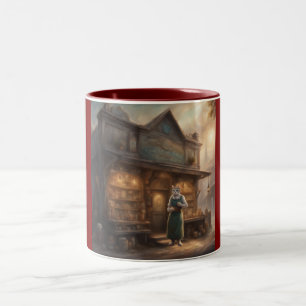 Anthropomorphic Cat in front of General Store Two-Tone Coffee Mug