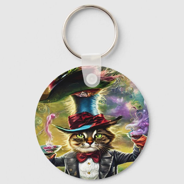  anthropomorphic Cat Mad Hatter Fantasy Fairytale  Key Ring (Front)