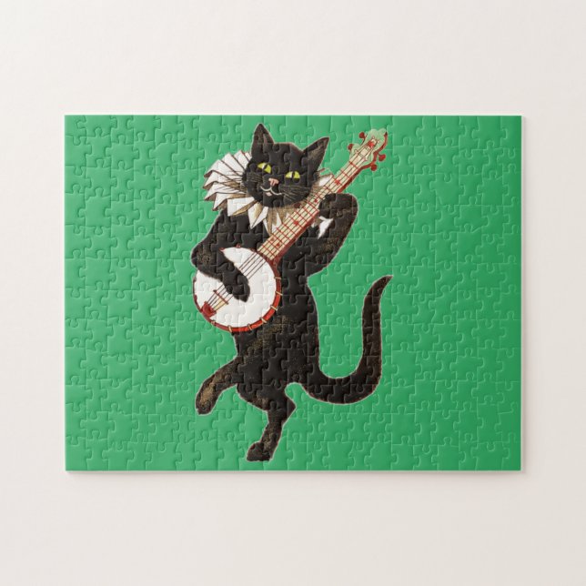 Anthropomorphic Cat Playing Banjo Jigsaw Puzzle (Horizontal)
