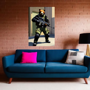 Anthropomorphic cool bear soldier AI Art Poster