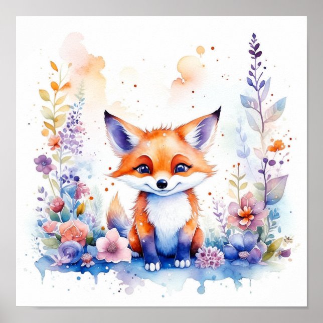 ANTHROPOMORPHIC CUTE FLUFFY BABY FOX NURSERY ART  POSTER (Front)