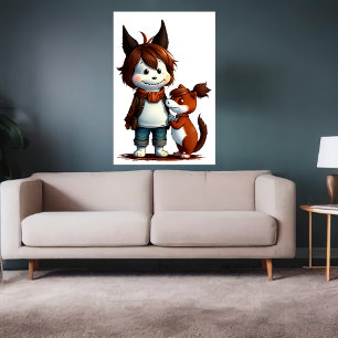 Anthropomorphic Dog and his pet   AI Art Poster