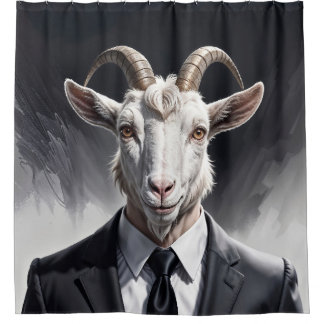 Anthropomorphic goat businessman headshot shower curtain