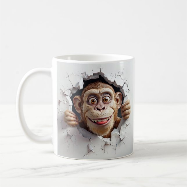Anthropomorphic Monkey Breaking Through White Wall Coffee Mug (Left)