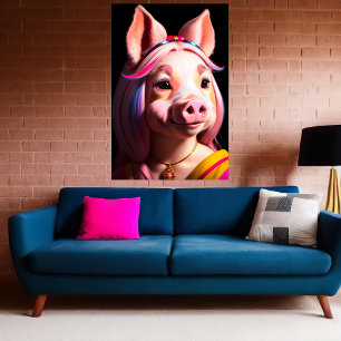Anthropomorphic Pig women   AI Art Poster