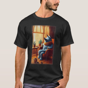 Anthropomorphic Rhino Sitting In A Cozy Untidy Hom T-Shirt