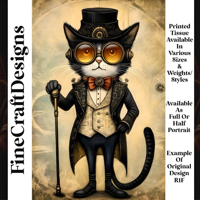 Anthropomorphic Steampunk Chic Cat R1F Decoupage Tissue Paper (Creator Uploaded)