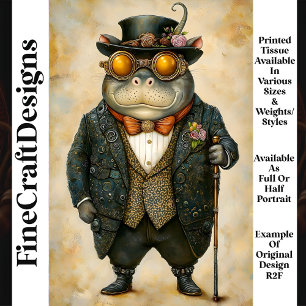 Anthropomorphic Steampunk Hippo R2F Decoupage Tissue Paper