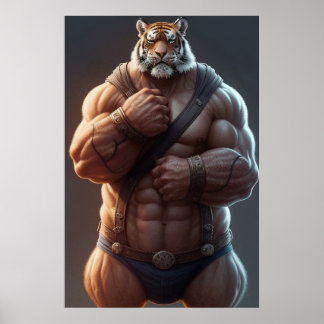 Anthropomorphic Tiger | Bodybuilder | Digital Art Poster