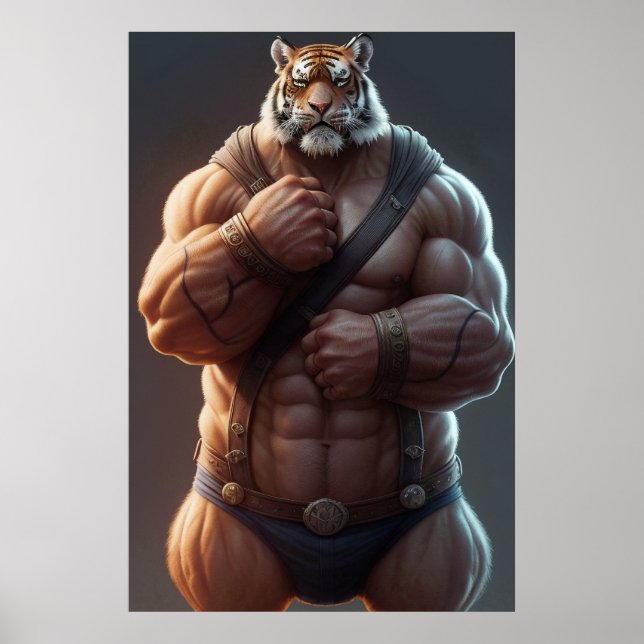 Anthropomorphic Tiger | Bodybuilder | Digital Art Poster (Front)
