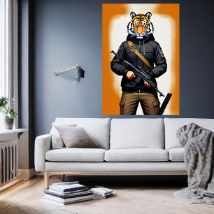 Anthropomorphic Tiger soldier   AI Art Poster