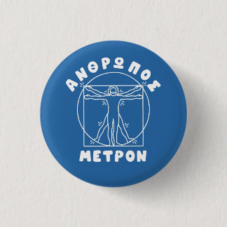 Anthropos Metron Greek Quote + Vitruvian Man 3 Cm Round Badge
