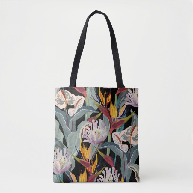 Anthurium and strelitzia seamless vintage pattern. tote bag (Front)