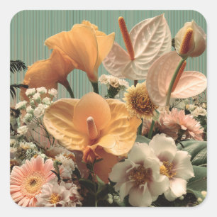 Anthurium and Tropical Floral Arrangement Square Sticker