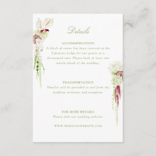 Anthurium Cascading Bouquet Wedding Details Enclosure Card