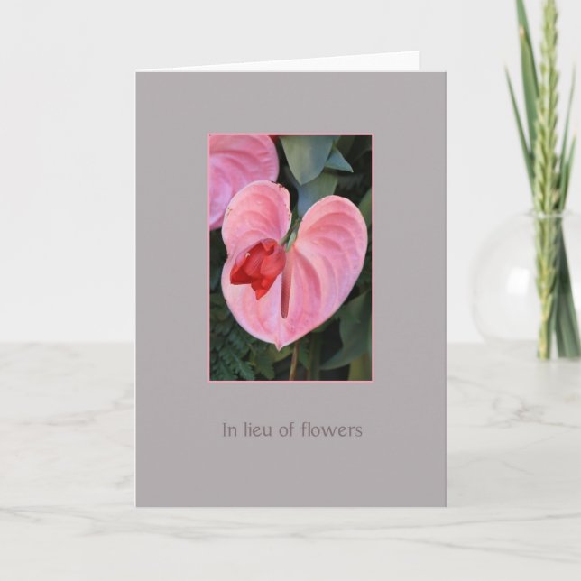 Anthurium sympathy card in lieu of flowers (Front)