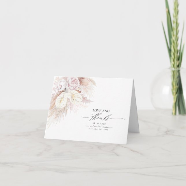 Anthuriums and Pampas Grass Wedding Thank You Card (Front)