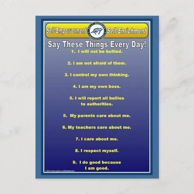 Anti-Bully Daily Affirmations Postcard (Front)