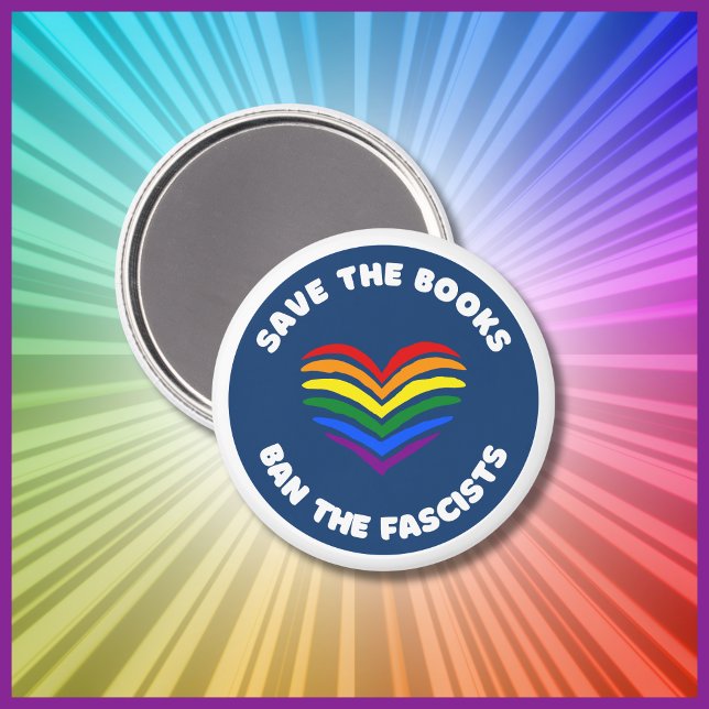 Anti-Censorship Book Banning Round Rainbow Heart Magnet (Creator Uploaded)
