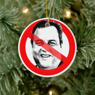 Anti Chris Christie Crossed Out Face Ceramic Ornament
