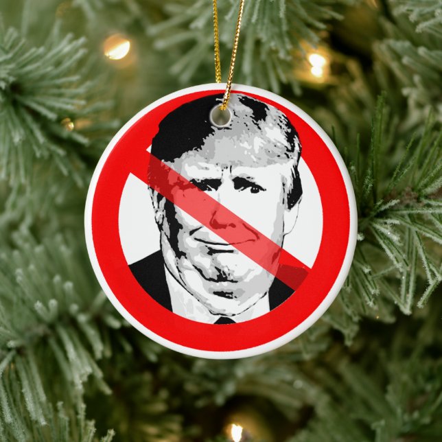 Anti Donald Trump Chin Crossed Out Face Ceramic Ornament (Tree)
