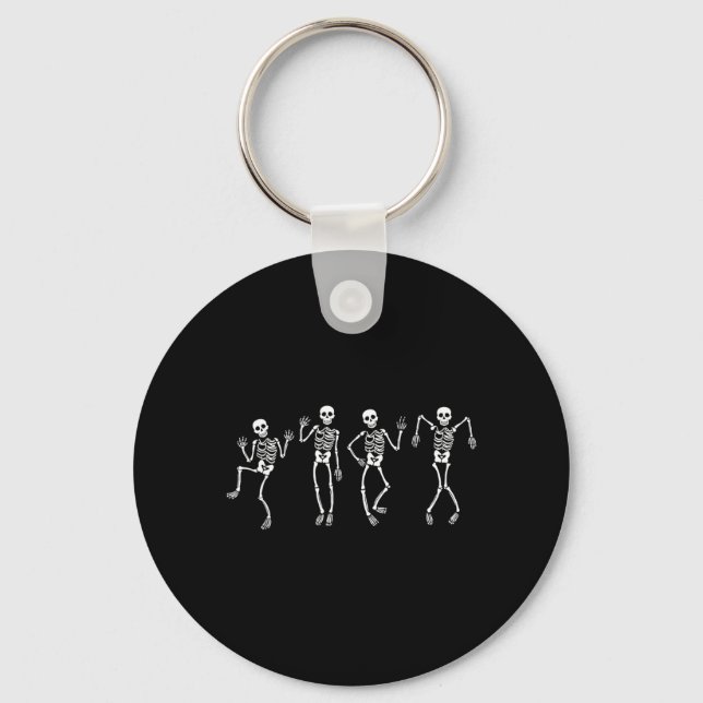 Anti Funny Dancing Skeletons Spooky Halloween Key Ring (Front)