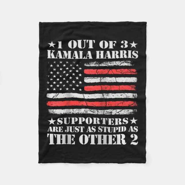 Anti Kamala Harris Stupid Joke American Flag Usa H Fleece Blanket (Front)