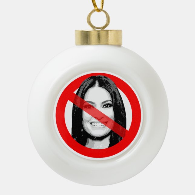 Anti Kimberly Guilfoyle Crossed Out Face Ceramic Ball Christmas Ornament (Front)