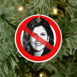 Anti Kristi Noem Crossed Out Face Ceramic Ornament