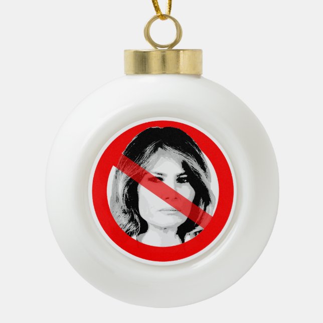 Anti Melania Trump Crossed Out Face Ceramic Ball Christmas Ornament (Front)