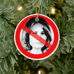 Anti Melania Trump Crossed Out Face Ceramic Ornament