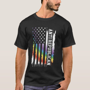 Anti Republican United States Distressed Rainbow w T-Shirt