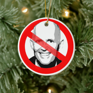 Anti Rick Scott Crossed Out Face Ceramic Ornament