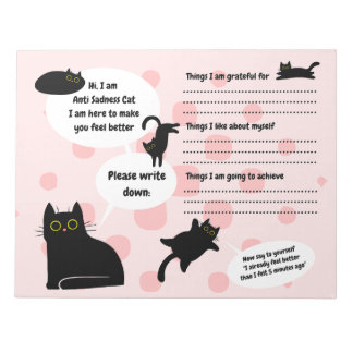 Anti Sadness black cat, Mental Health worksheet Notepad