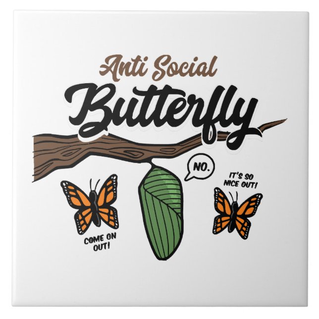 Anti Social Butterfly Ceramic Tile (Front)