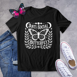Anti-Social Butterfly Gothic Graphic Tee Shirt