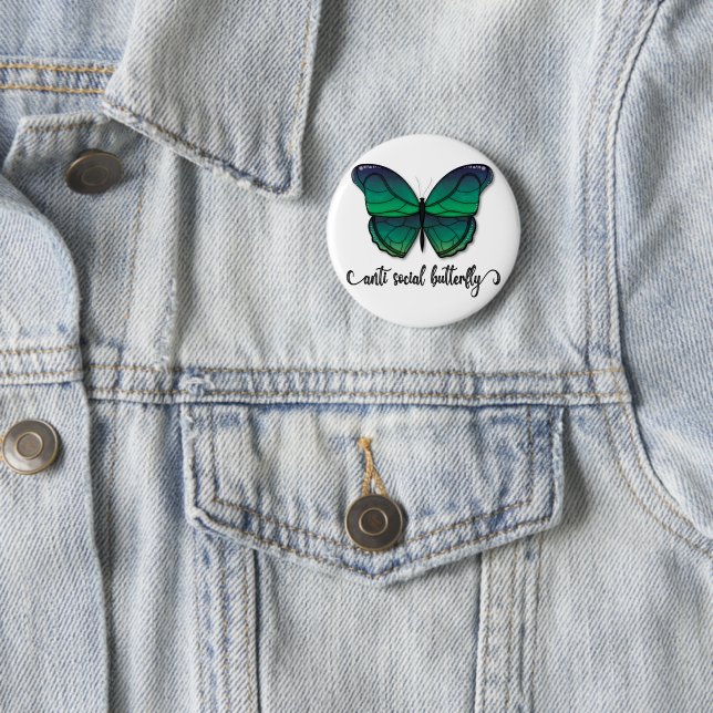 Anti Social Green Butterfly 6 Cm Round Badge (In Situ)