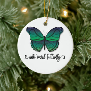 Anti Social Green Butterfly Ceramic Ornament
