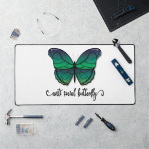 Anti Social Green Butterfly Desk Mat