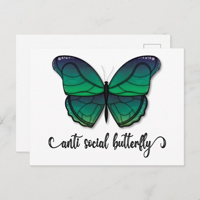 Anti Social Green Butterfly Postcard (Front/Back)
