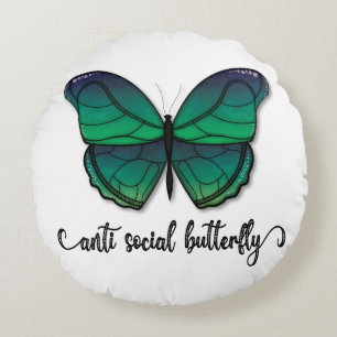Anti Social Green Butterfly Round Cushion
